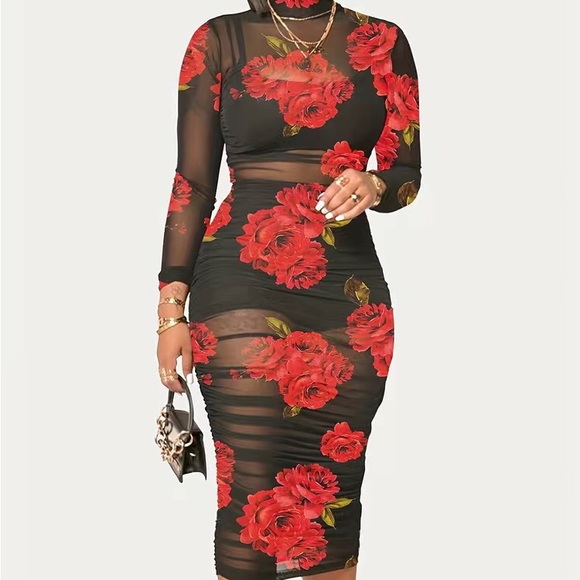 Dresses & Skirts - Floral Semi Sheer Dress